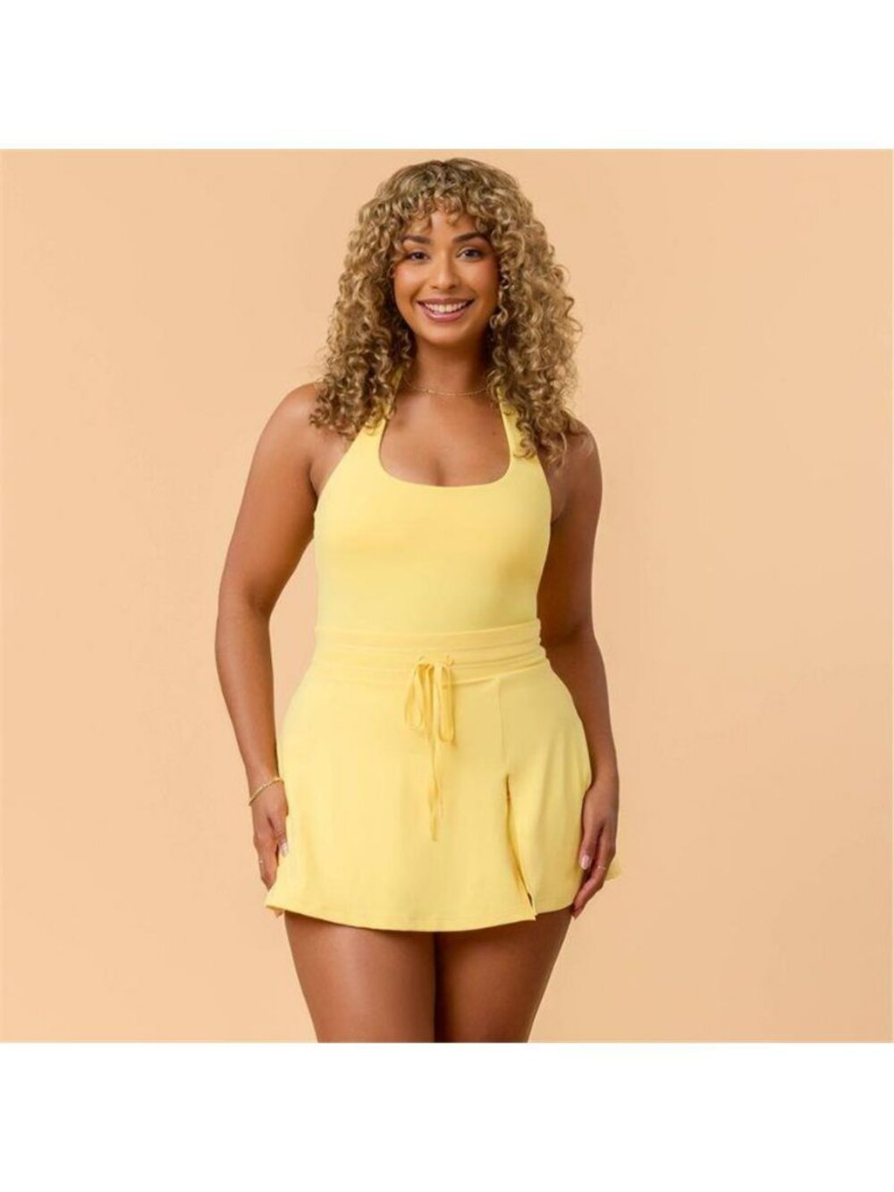 Blogilates Women's Mommy & Me Halter Game Set Match Halter Dress - Yellow Medium